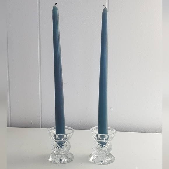 1980s Polonia Hand Cut Roses 24% Lead Crystal Candle Holders - Picture 4 of 5